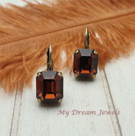 Oorbellen met Vintage Swarovski Octagon Smoked Topaz