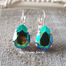 Oorbellen Belle met Swarovski Druppel "Crystal Scarabeaus Green"