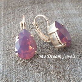 Oorbellen Belle met Swarovski Druppel "Cyclamen Opal"