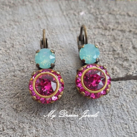 Oorbellen met Swarovski Pacific & Fuchsia