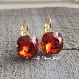 Oorbellen Square met Swarovski " Indian Red"