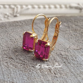 Oorbellen met Swarovski Octagon Fuchsia