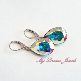 Oorhangers met Swarovski Druppel Crystal AB 18x13mm