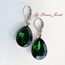 Oorhangers Swarovski Druppel Dark Moss Green 18x13mm