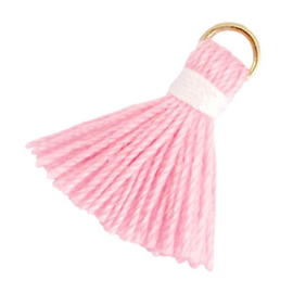 Kwastje mini Ibiza style met ring Roze - Wit 1,5cm