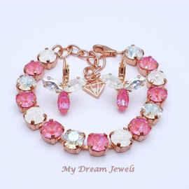 Oorbellen " Crystal Pink Delite " met o.a, Swarovski Crystal