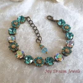Armband Vintage Flower Turquoise/ Aquamarine met Swarovski Crystal