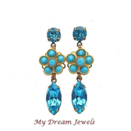 Oorstekers met Swarovski Vintage Flower Turquoise