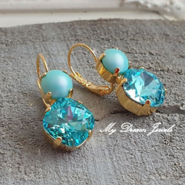Oorbellen Square met Swarovski Light Turquoise
