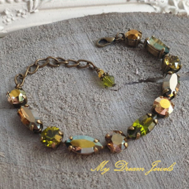 Armband  Amy " Fall Iridescent Olivine" met Swarovski Crystal