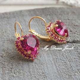 Luxe Oorbellen met Swarovski Hart Fuchsia