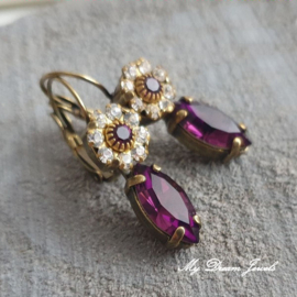 Oorbellen Swarovski Crystal Flower/Navette Amethyst