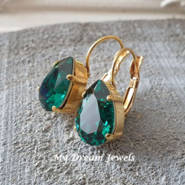 Oorbellen Belle met Swarovski Druppel" Emerald"
