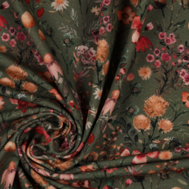 digital flowers army green Poppy