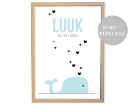 Birth poster Whale + frame