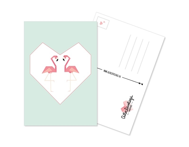 Postkaart Flamingo Love