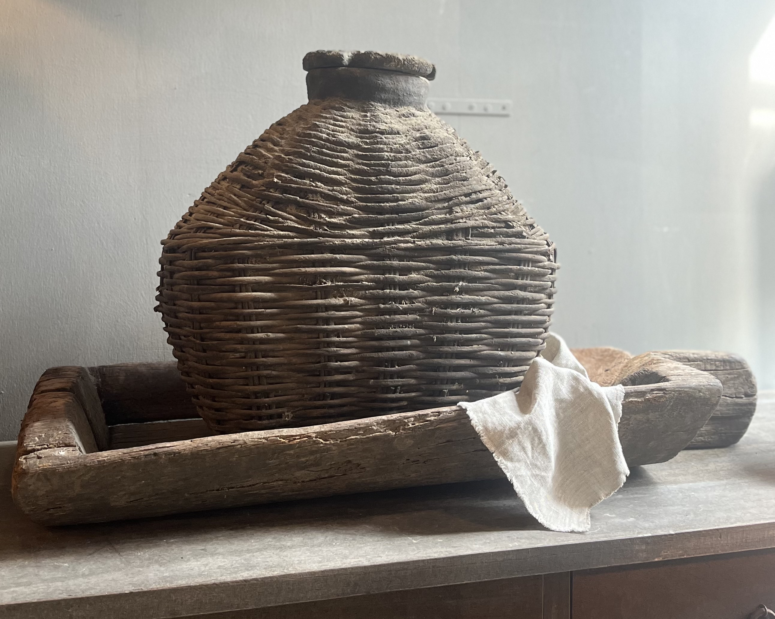 Oude Houten Bak met Handvat