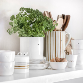 Suikerpotje Wit met Bruin en Zwarte Strepen -Bastion Collections-