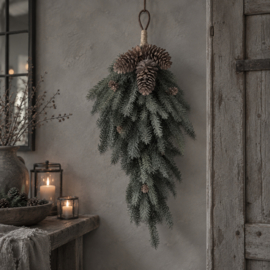 Zijde Toef Groen met Dennenappels 70 cm -Brynxz Collections-