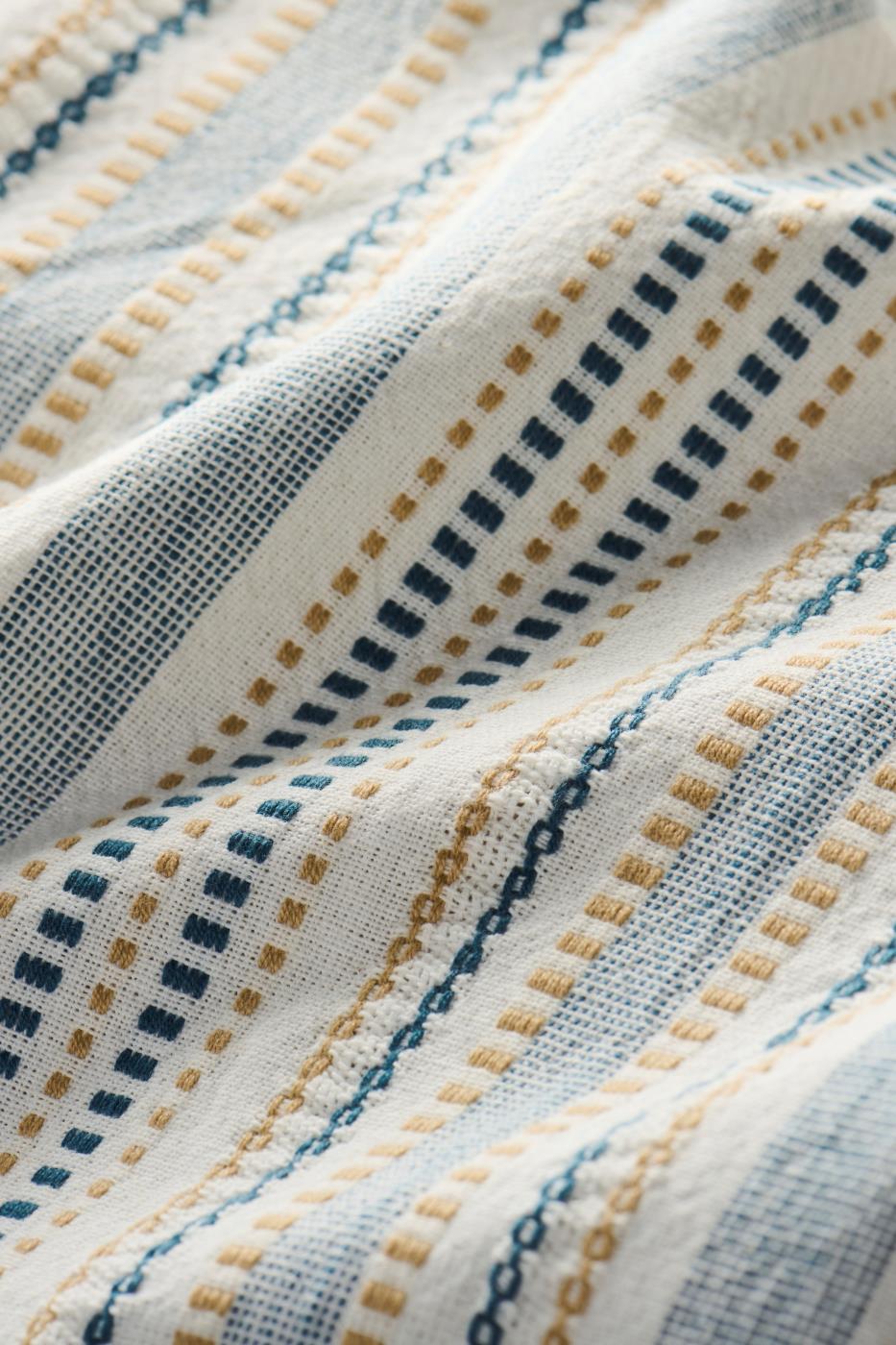 Theedoek Naturel met Blauw en Mustard Streepjes