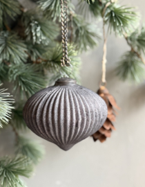 Kerst Ornament Antraciet Velvet Geribbeld Pompoen