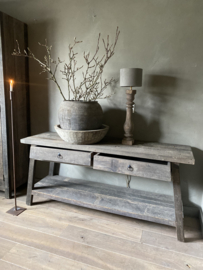 Sidetable met schuine poot, 2-lades en onderplank -Driftwood-