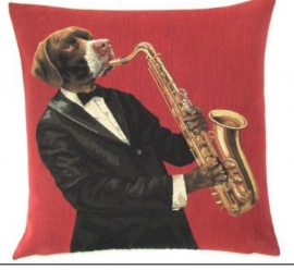 Gobelin Kissen Dog mit Saxophon
