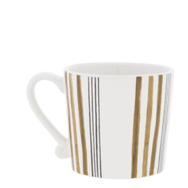 Becher Weiß mit Henkel, braunen und schwarzen Streifen -Bastion Collections-