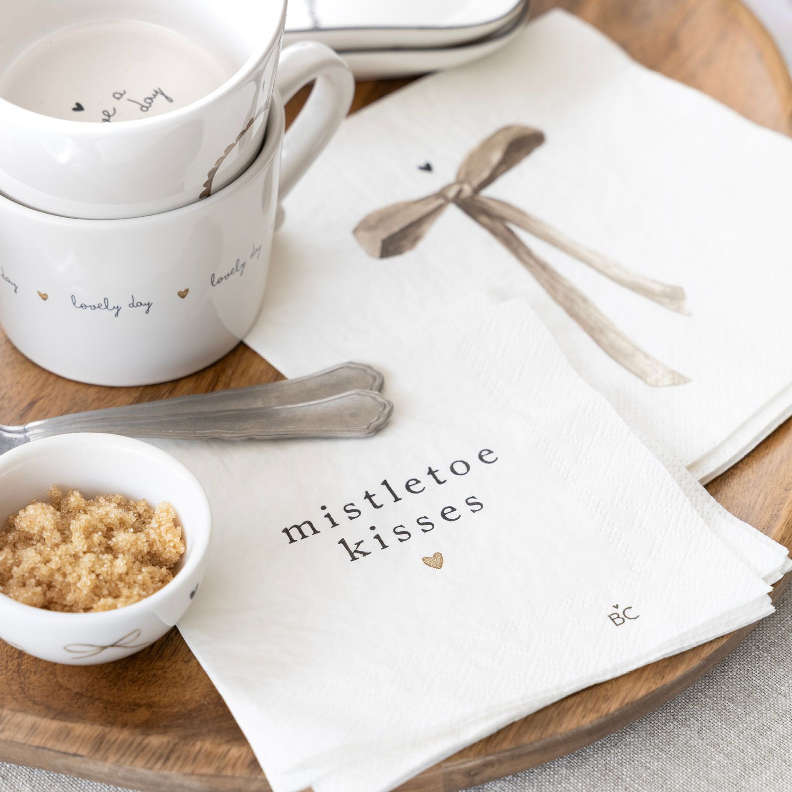 Papieren Servetten Wit met Bruine Strik (20 stuks) -Bastion Collection-