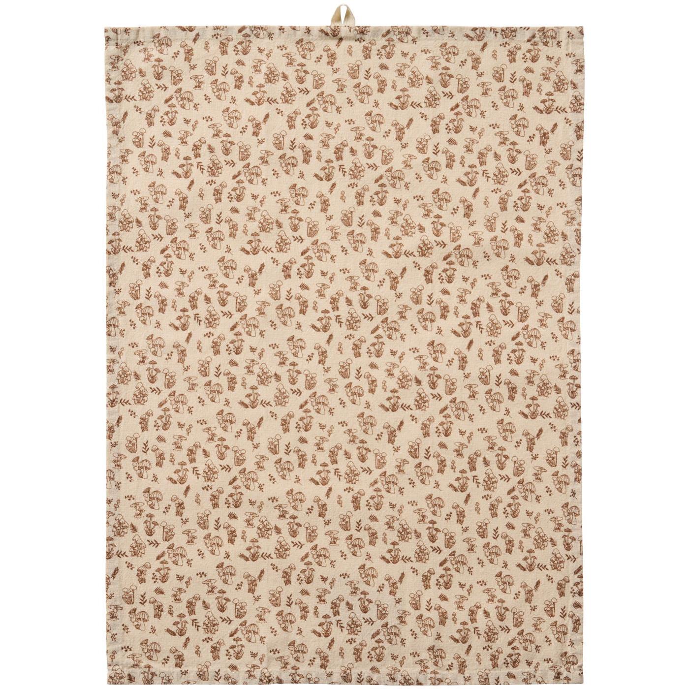 Theedoek Naturel met Bruine Paddestoelen