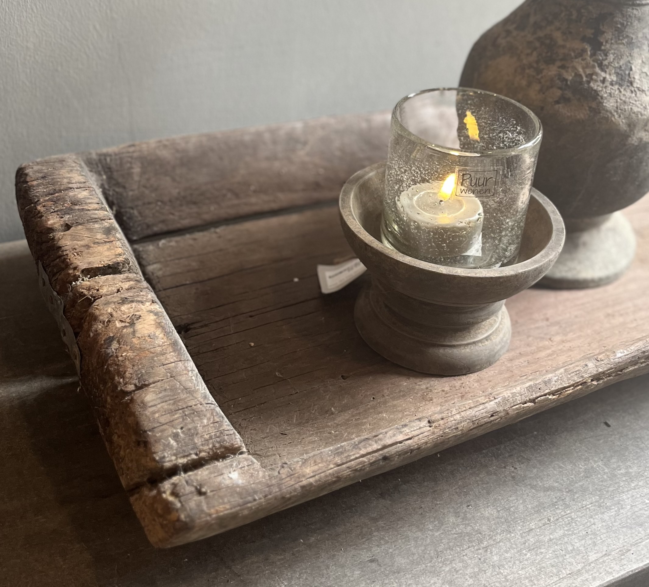 Oude Houten Bak met Handvat