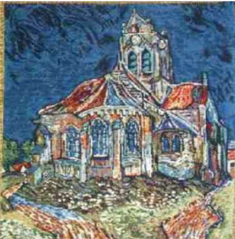 Gobelin Kissen Van Gogh Kirche von Auvers 45x45cm