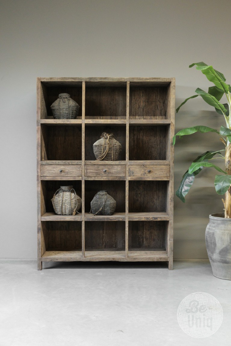 Boekenkast Oud Hout met Lades
