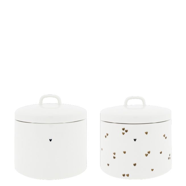 Opbergpot Wit met Bruine Hartjes -Bastion Collection-