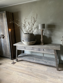 Sidetable met schuine poot, 2-lades en onderplank -Driftwood-