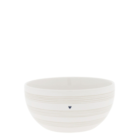 Schaaltje Wit/Naturel met Zwart Hartje en Streepjes -Bastion Collections-