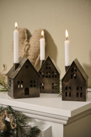 House 3 asstd candle holder f/1.3 cm candle, holder in chimney