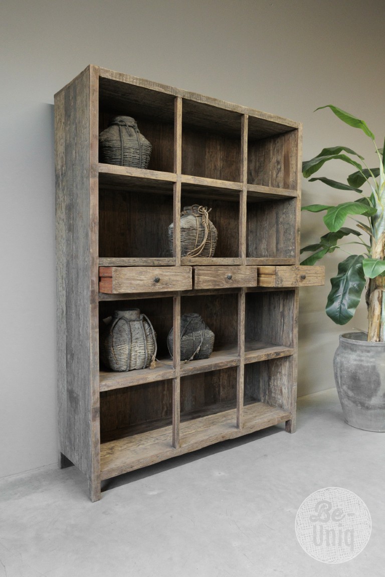 Boekenkast Oud Hout met Lades
