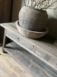 Sidetable met schuine poot, 2-lades en onderplank -Driftwood-