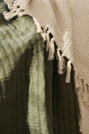 Quilt olive w/cross-stitches