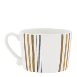 Mok Wit met Bruine en Zwarte Streepjes -Bastion Collections-