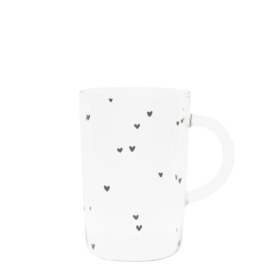 Tea glass with handle and black hearts Large -Bastion Collections-