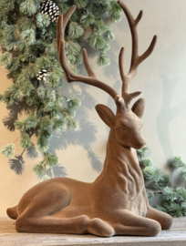 Hert Liggend Velvet Bruin Large