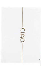 Theedoek Wit met Bruine Tekst CIAO 50x70 cm -Bastion Collections-