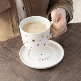 Mok Wit met Oor en Bruine Hartjes -Bastion Collections-