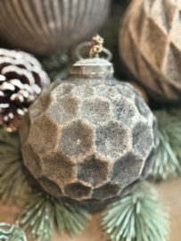 Kerstbal Honingraat Camel Velvet 10 cm -Luksa-