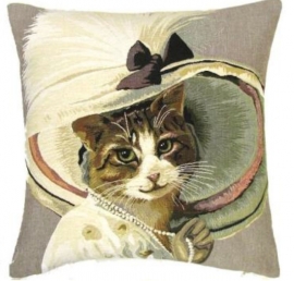 Gobelin Kissen Katze mit Hut 45x45cm