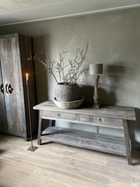 Sidetable met schuine poot, 2-lades en onderplank -Driftwood-