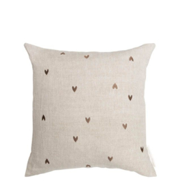 Kussen Naturel met Bruine Hartjes 50x50 cm -Bastion Collections-