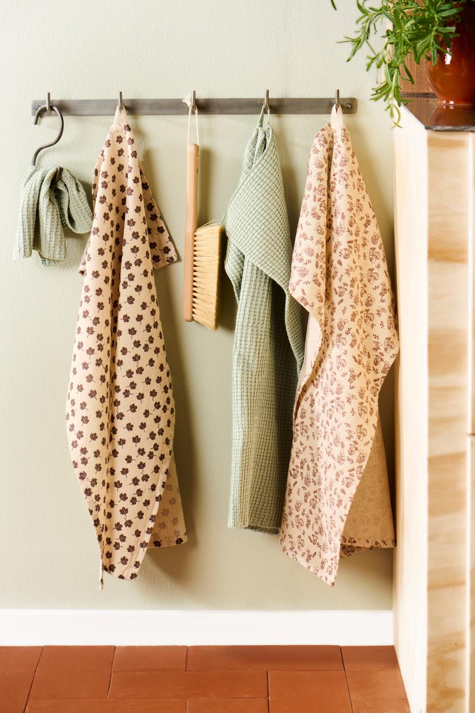Theedoek Naturel met Bruin Blad